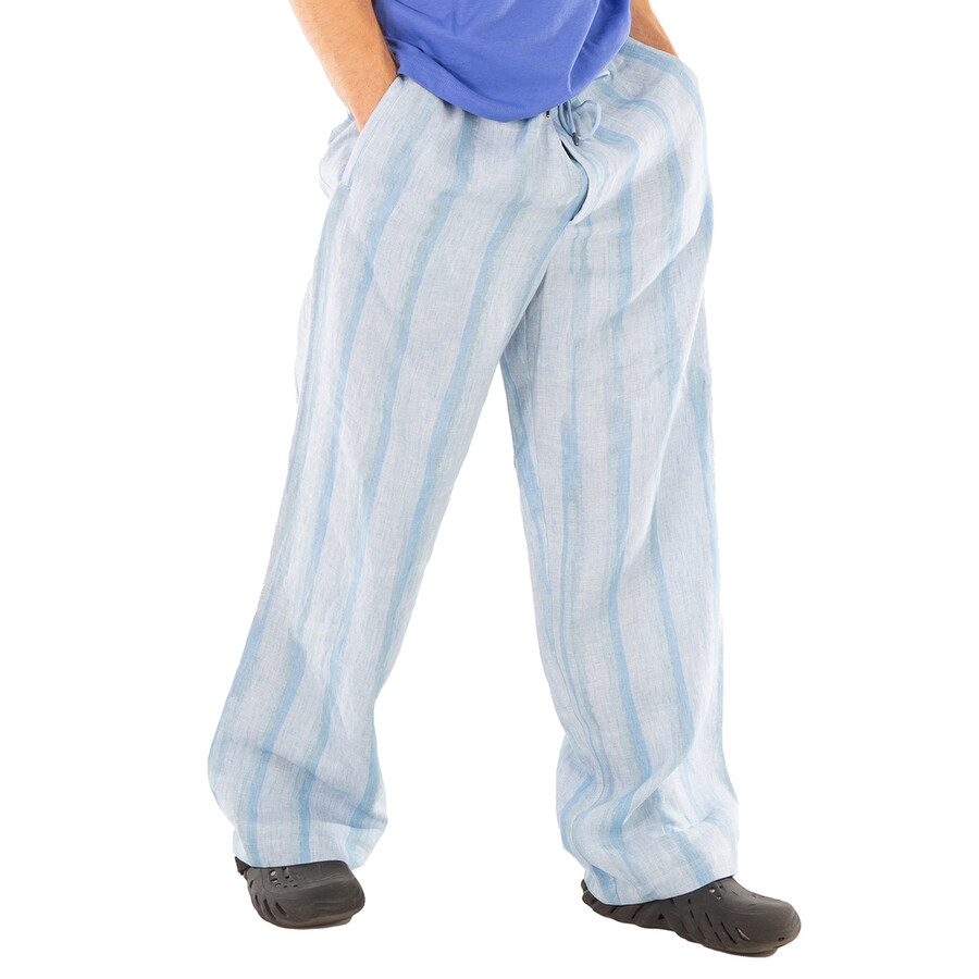 EMPORIO ARMANI EMPORIO ARMANI STRIPED PRINT LLINEN DRAWSTRING TROUSERS