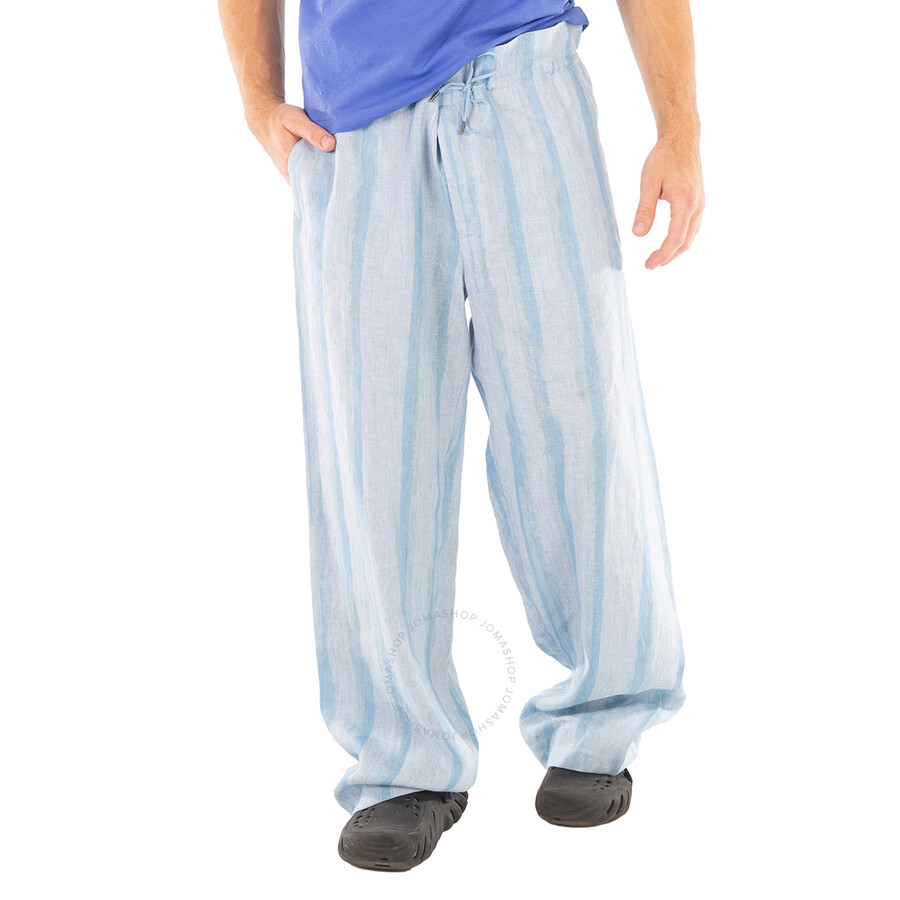 EMPORIO ARMANI EMPORIO ARMANI STRIPED PRINT LLINEN DRAWSTRING TROUSERS