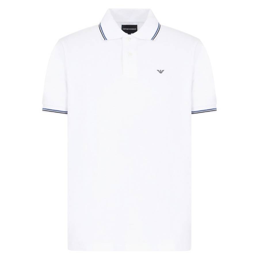Striped Trim Micro Eagle Polo Shirt, Size X-Large