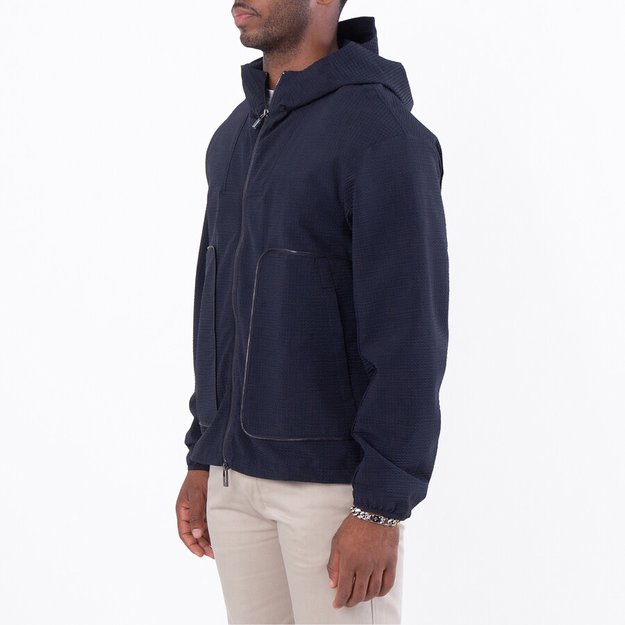 Technical-Seersucker Hooded Blouson