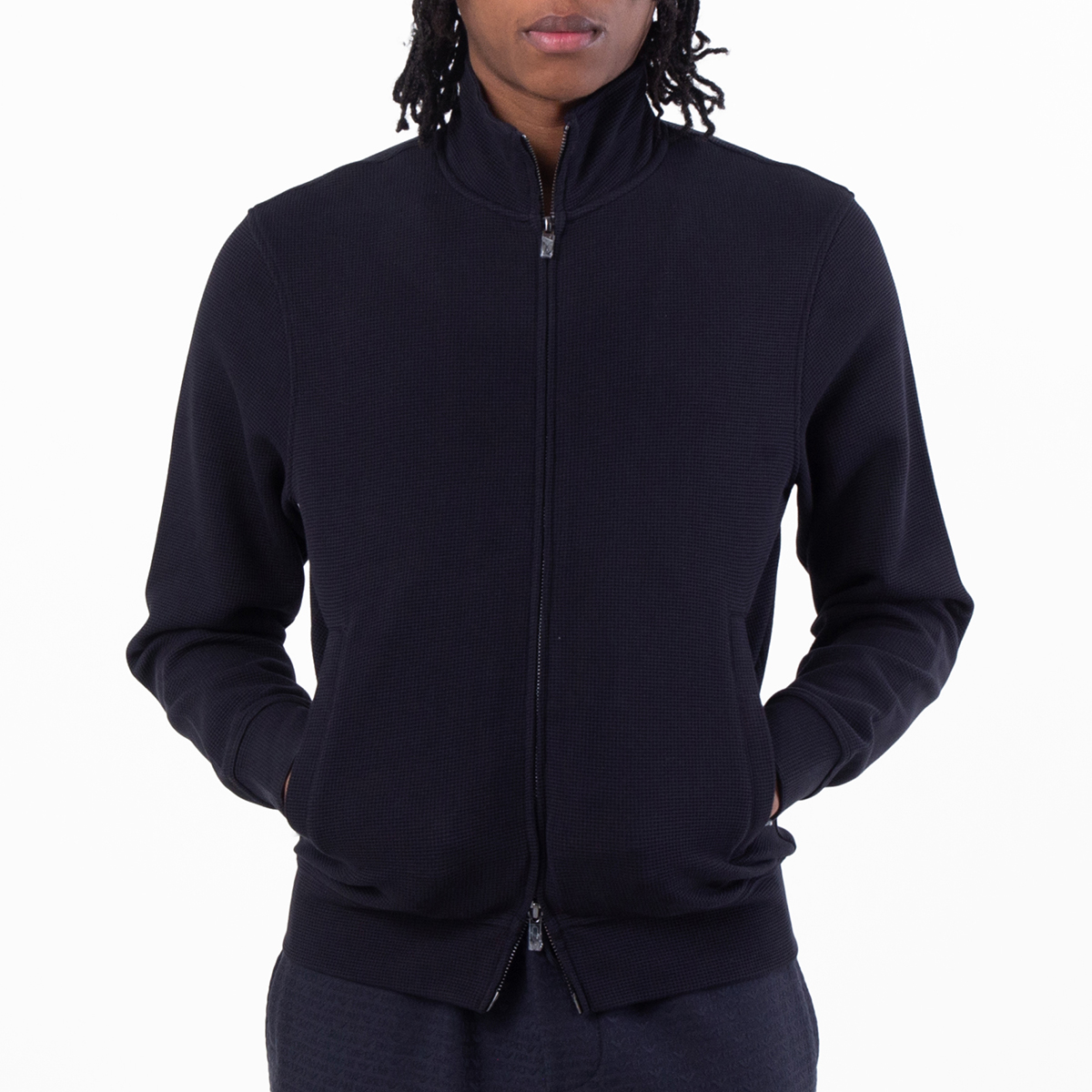 Emporio Armani Waffle Jersey Full-Zip Sweatshirt, Size Small