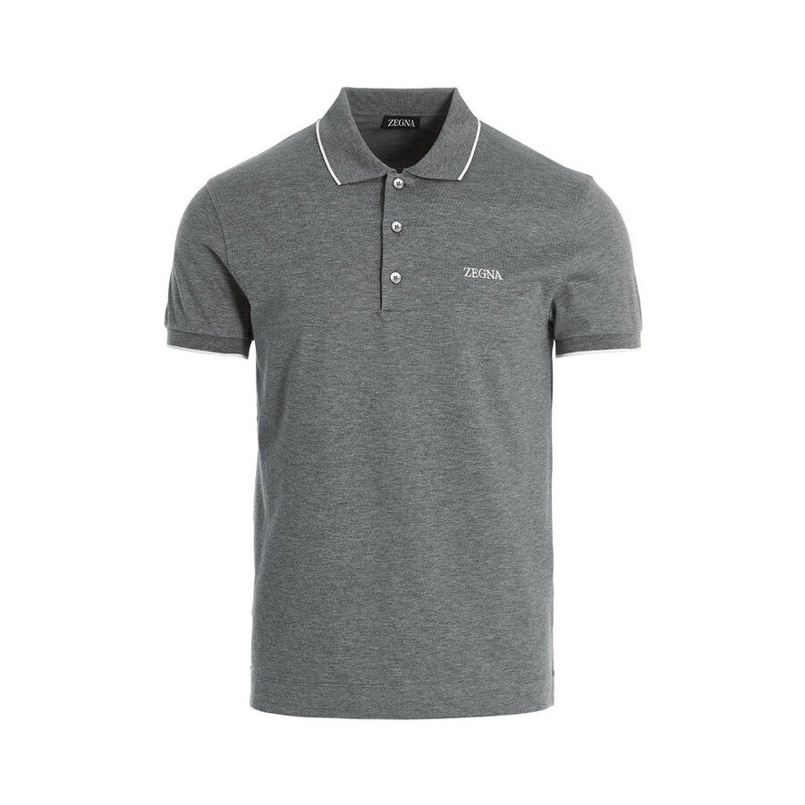Zegna Piquet Polo Shirt Collar Sleeves In Gray