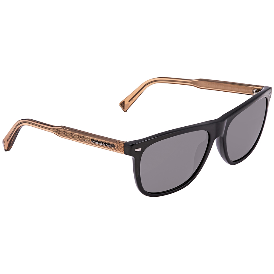 Ermenegildo Zegna Smoke Polarized Rectangular Men's Sunglasses