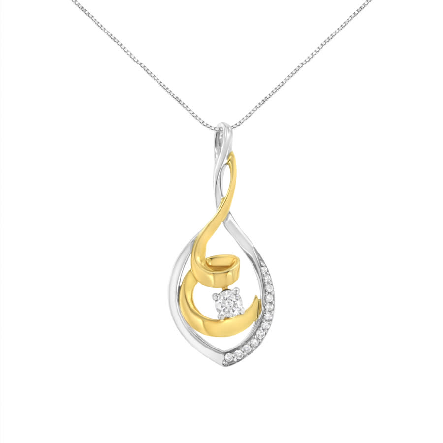 Espira 10K Two-Tone Gold Round Cut Diamond Cascade Pendant Necklace (1/10 cttw, J-K Color, I2-I3 Clarity) main image 1