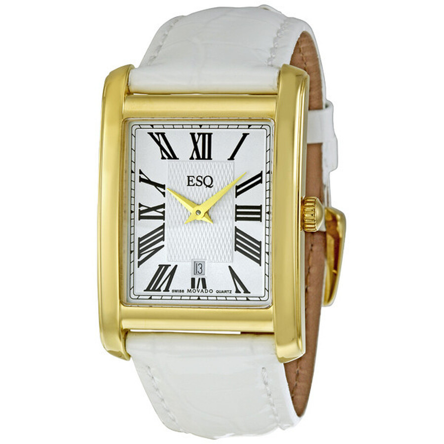 Esq By Movado Filmore Silver Dial White Leather Strap Ladies Watch