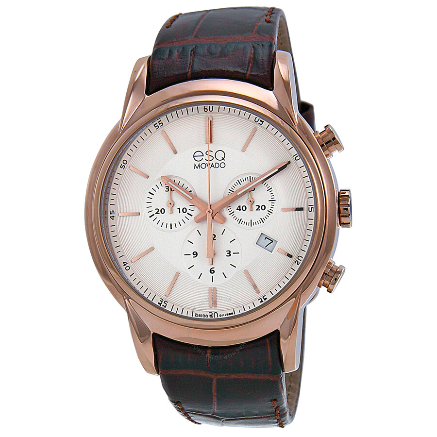 ESQ Quest Chronograph Silver Dial Brown Leather Strap Men s Watch 07301401