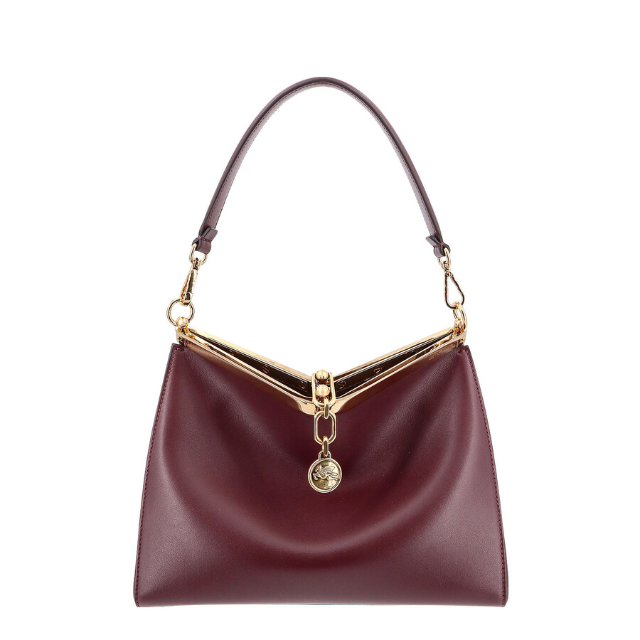 Etro Medium Vela Bordeaux Shoulder Bag With Logo And Pegasus Charm In Leather Woman In Red