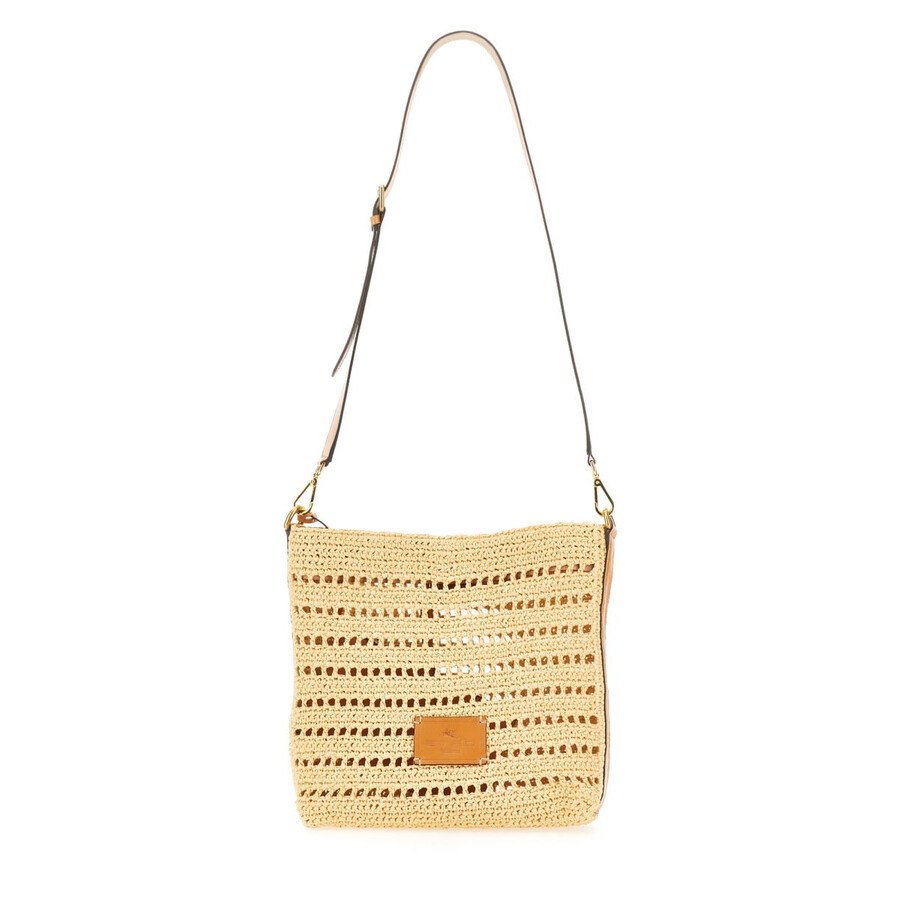 Etro Men Perforated Raffia Shoulder Bag In Nude