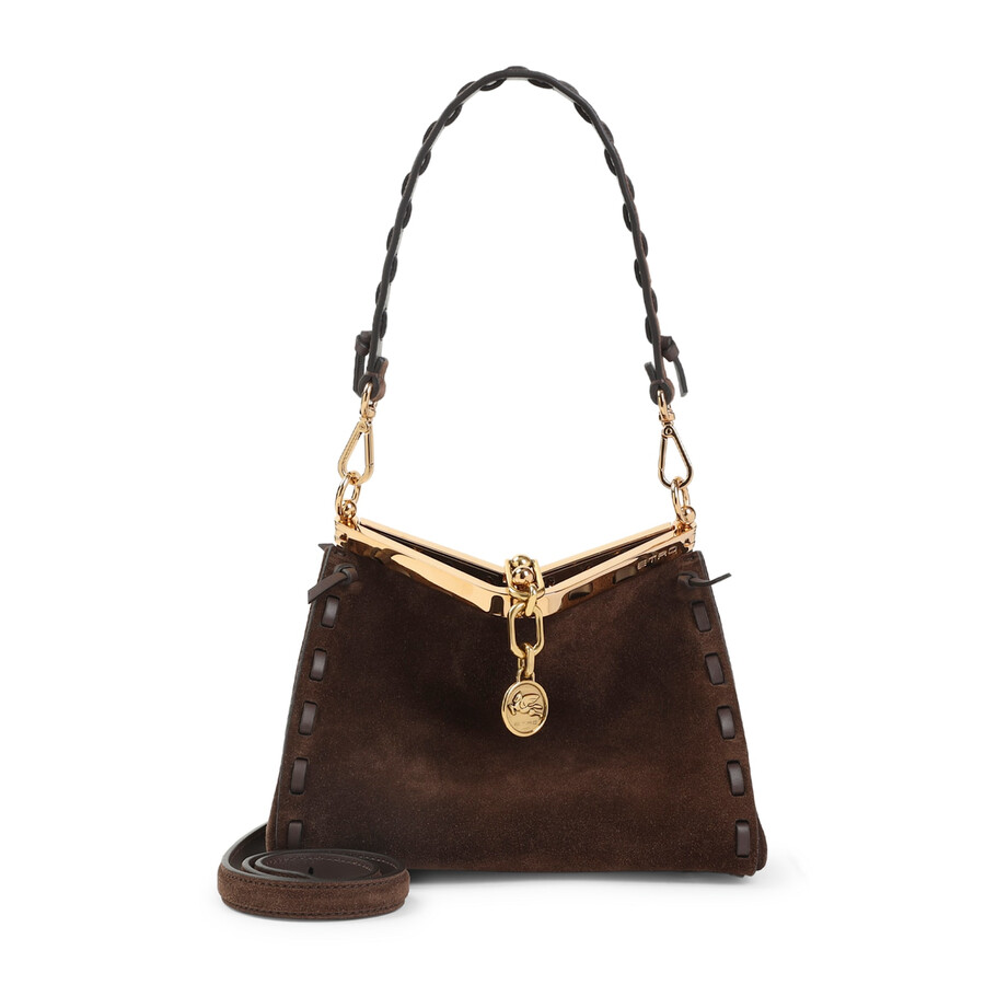 Etro Suede Shoulder Bag Gold Tone Hardware In Brown