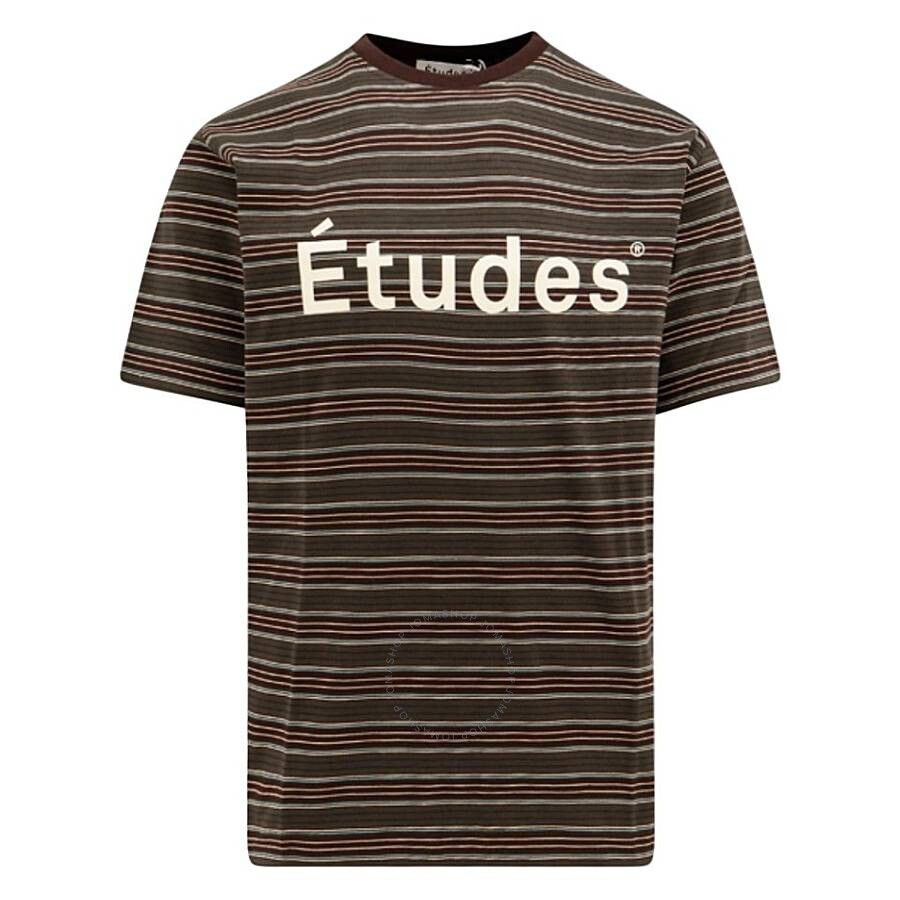 Etudes Studio Biologic Cotton T-shirt With Striped Motif In Brown
