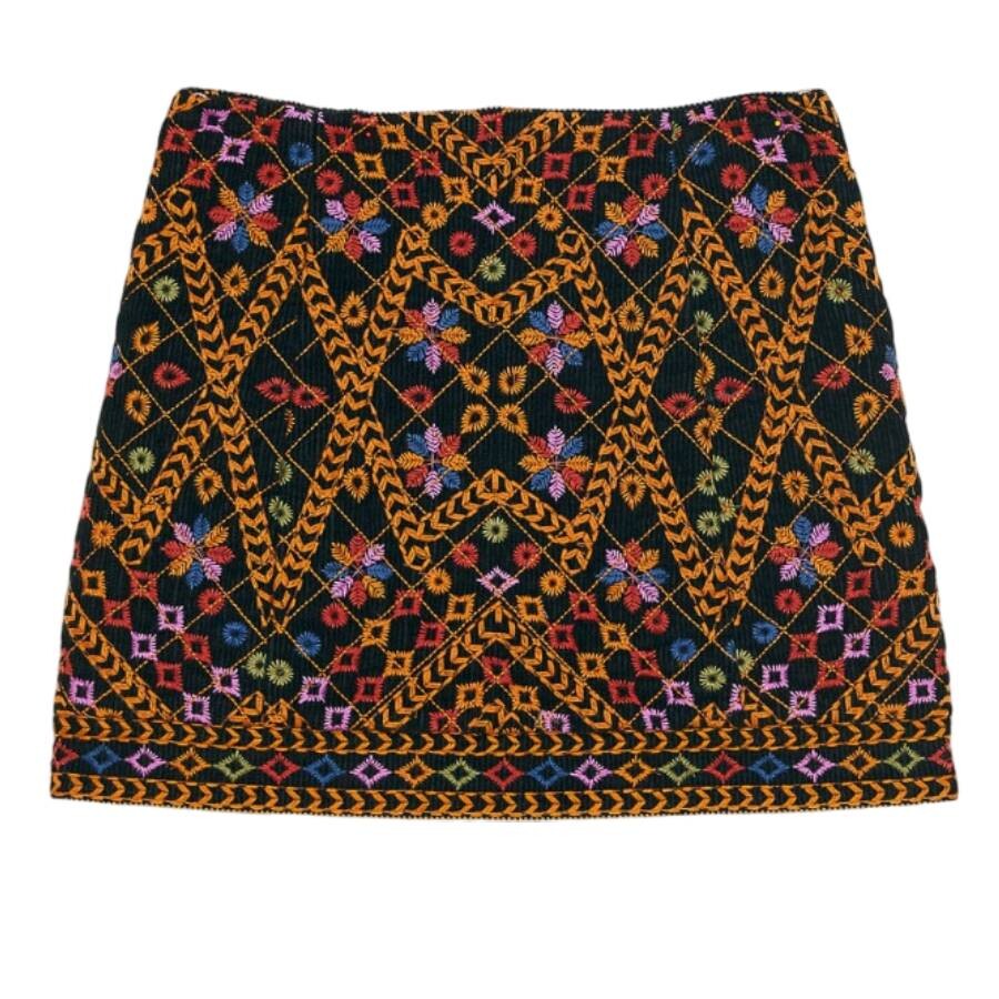 Farm Rio Embroidered Corduroy Mini Skirt In Brown
