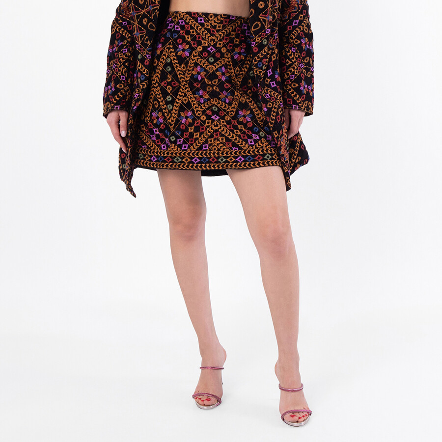 Embroidered Corduroy Mini Skirt