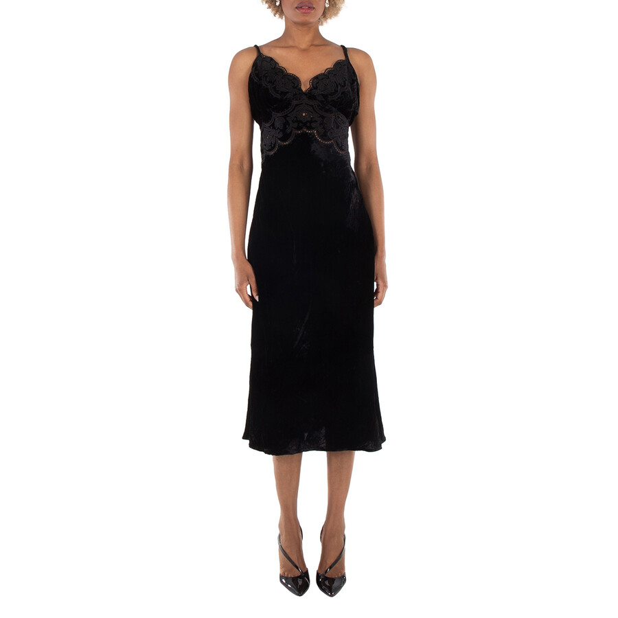 Ladies Black Richelieu Velvet Slip Dress, Size Large