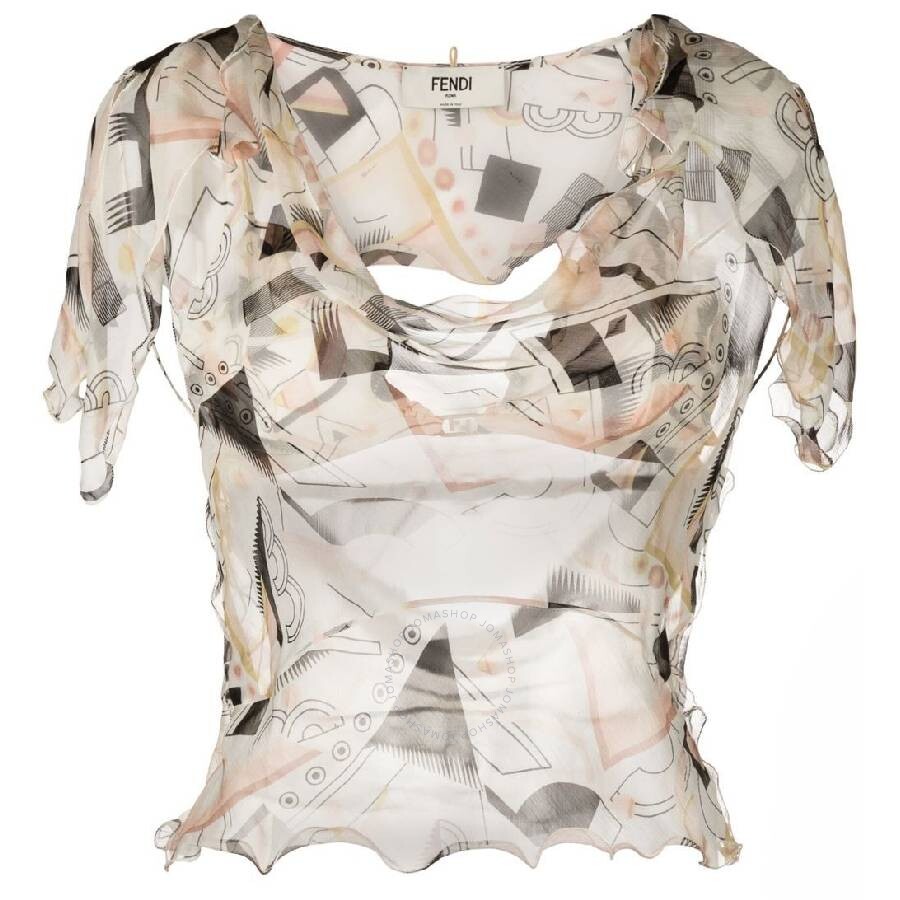 Fendi Abstract Printed Chiffon Top