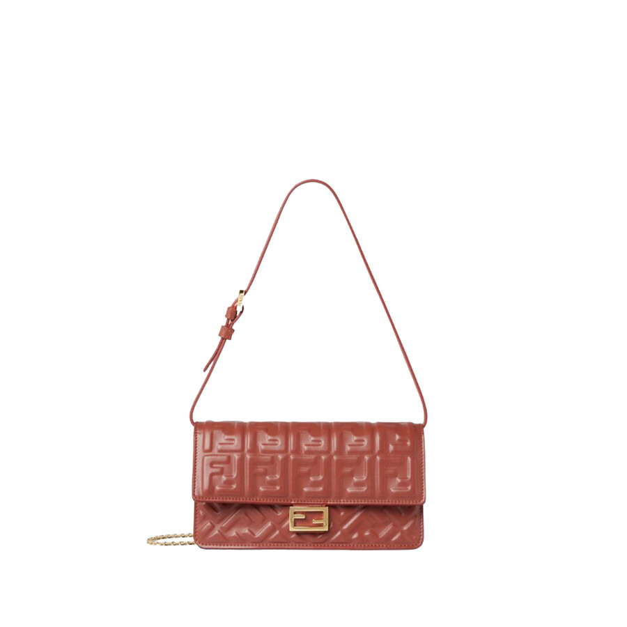 Fendi Wallet On Chain Baguette In Nappa Leather With Ff Motif In Pink