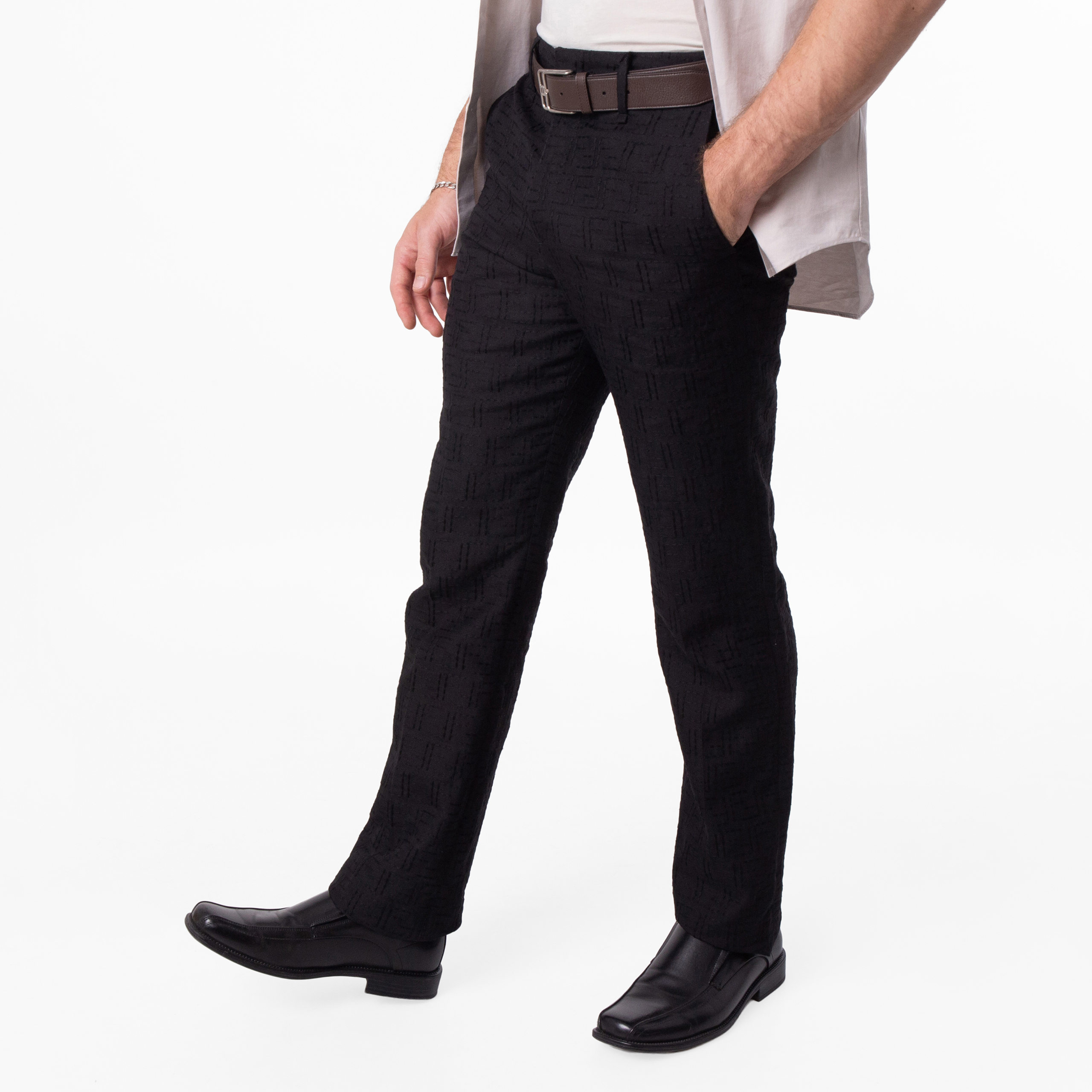 Fendi Black Linen FF Jacquard Pants, Brand Size 46 (Waist Size 30