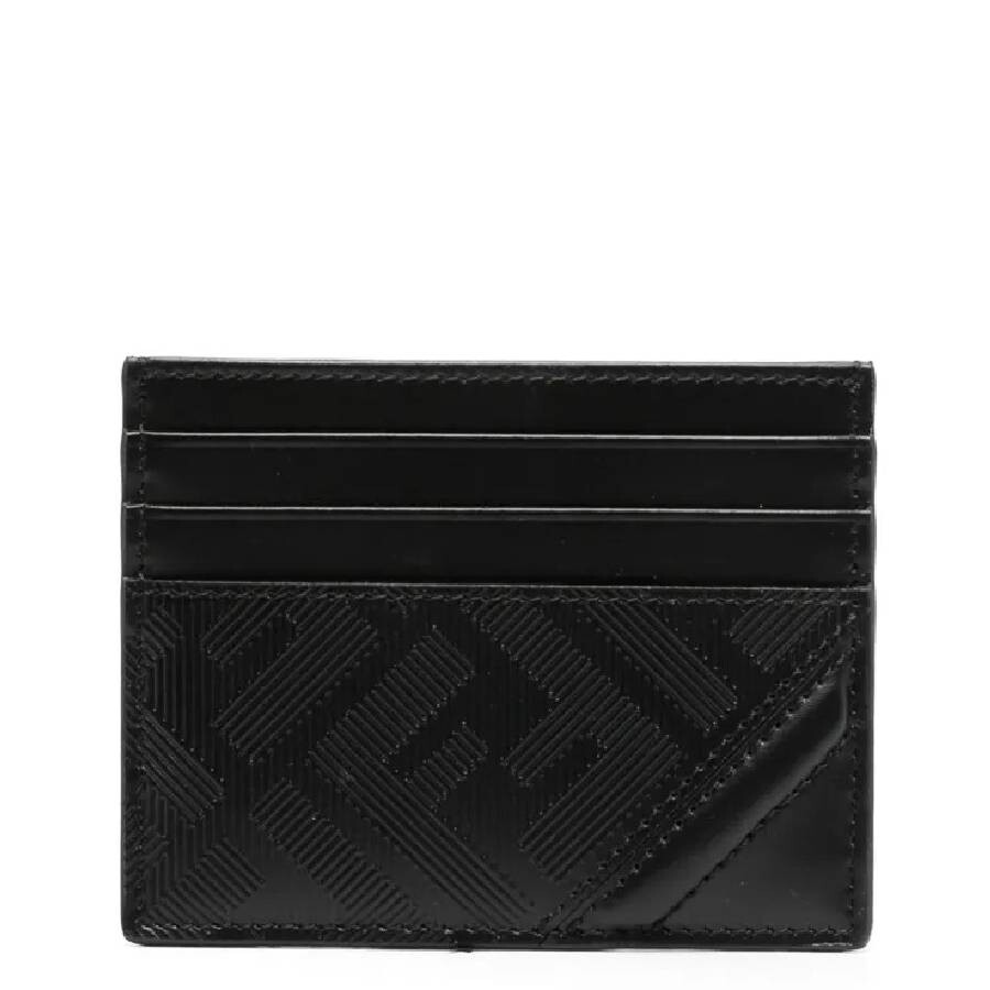 Fendi Embossed Ff Motif Leather Card Case In Black