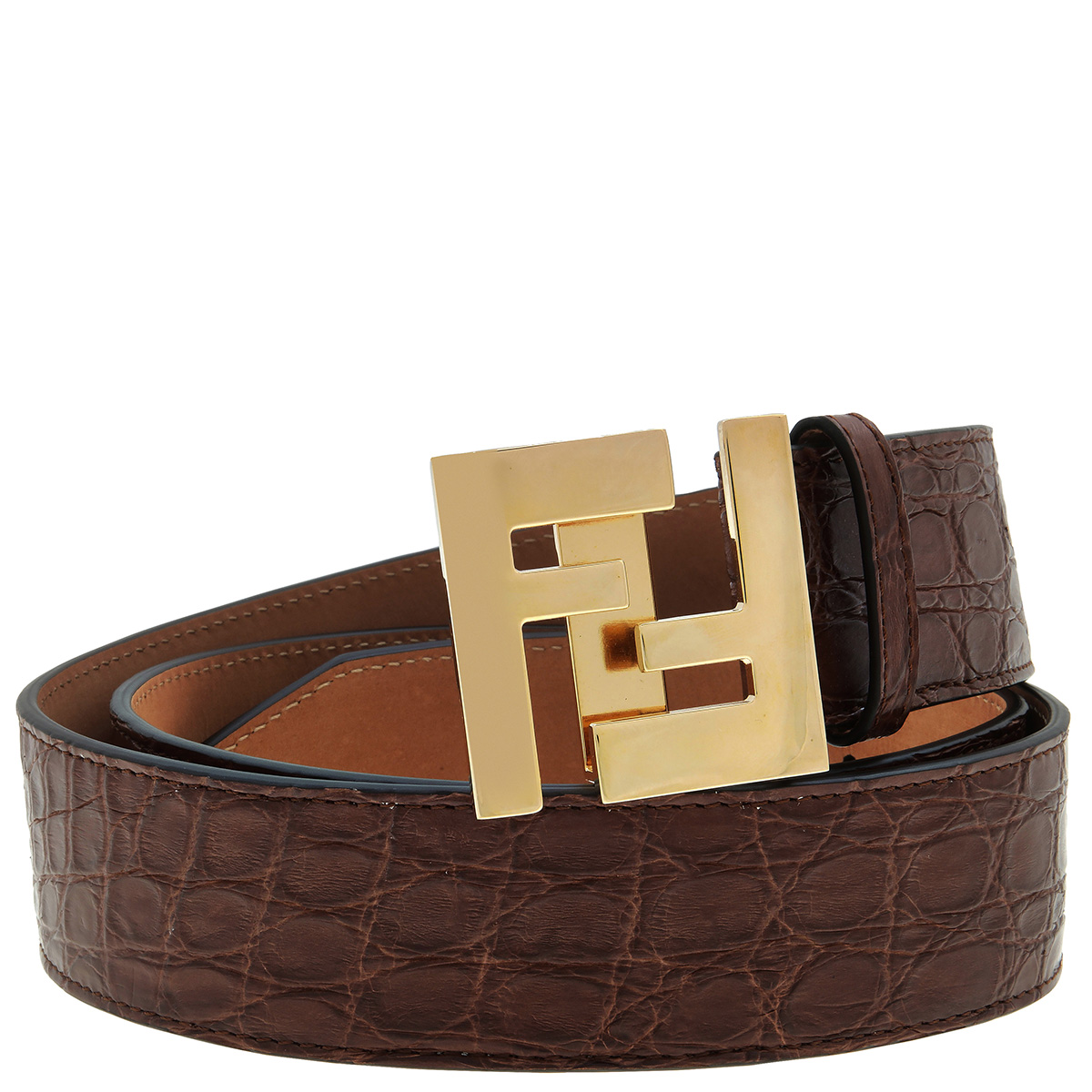 Fendi Ff Logo Buckle Caiman Crocodile Leather Belt, Size 105  display picture 1