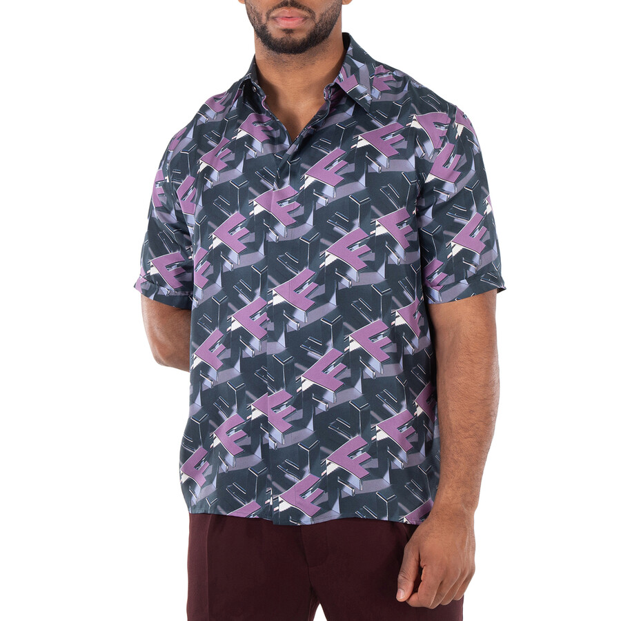 FF Motif Italian-Style Silk Shirt, Brand Size 40 (Neck Size 16