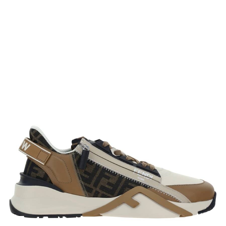 Fendi Beige Leather Sneakers With Ff Motif In Brown