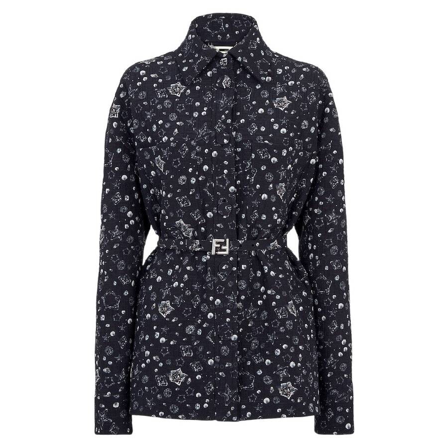 Fendi Giacca Mirror Canvas Print Cotton Jacket In Blue
