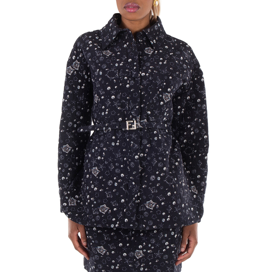 Giacca Mirror Canvas Print Cotton Jacket, Brand Size 40 (US Size 4)