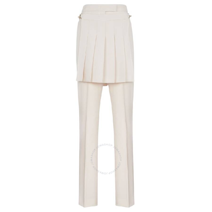 Fendi Ivory Wool Pant In Beige