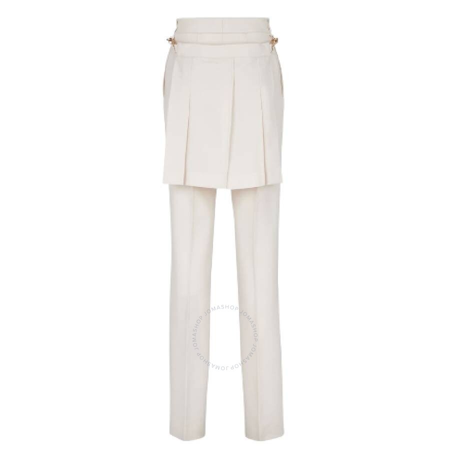 Fendi Ivory Wool Pant In Beige