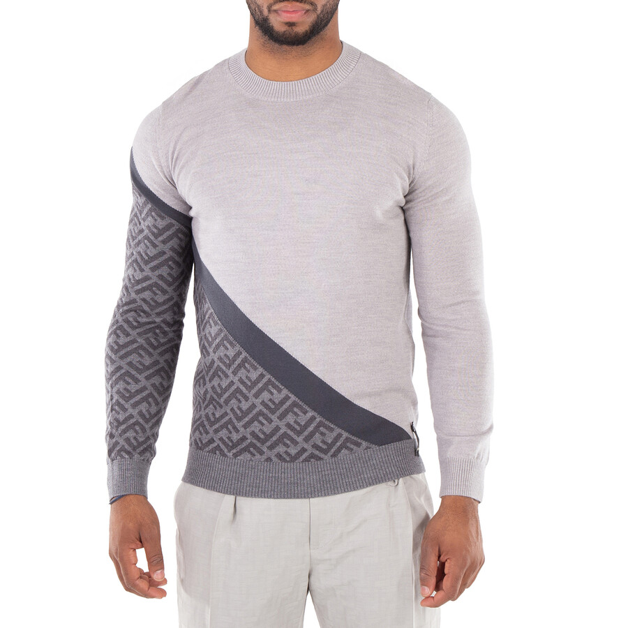 Fendi Knitted Long Sleeve Crew Neck Sweater In Grey