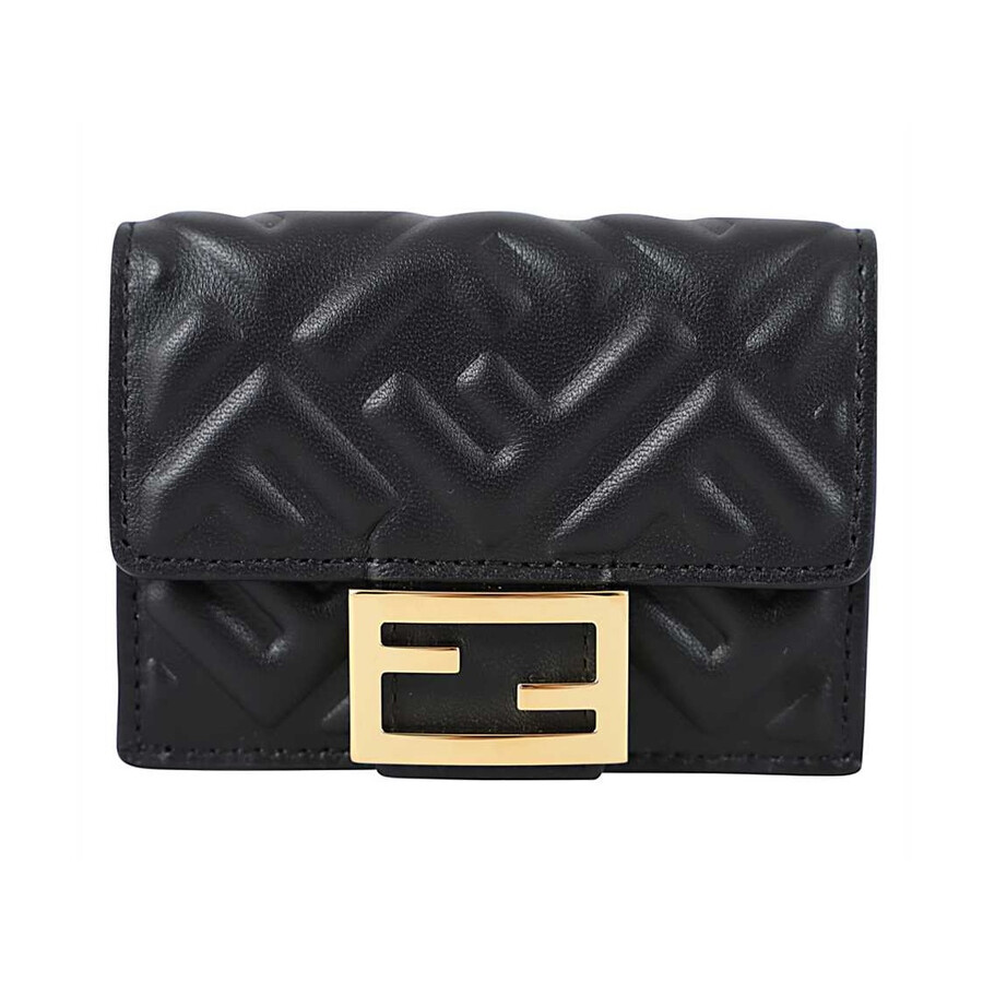 Fendi Nappa Leather Uette Micro Trifold Wallet Accessories In Black