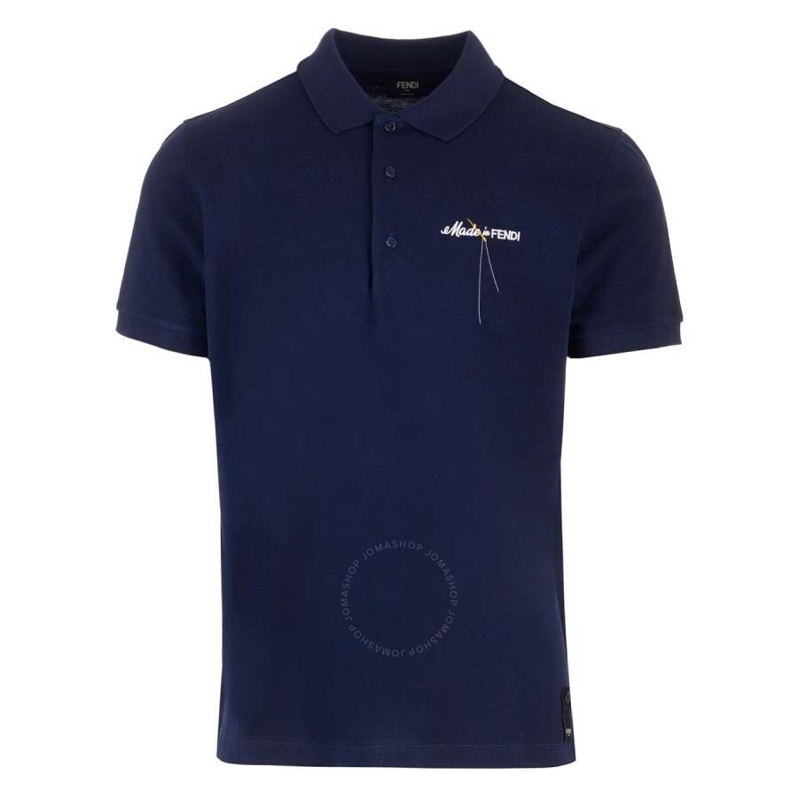 Fendi Logo Embroidered Regular-fit Polo Shirt In Blue