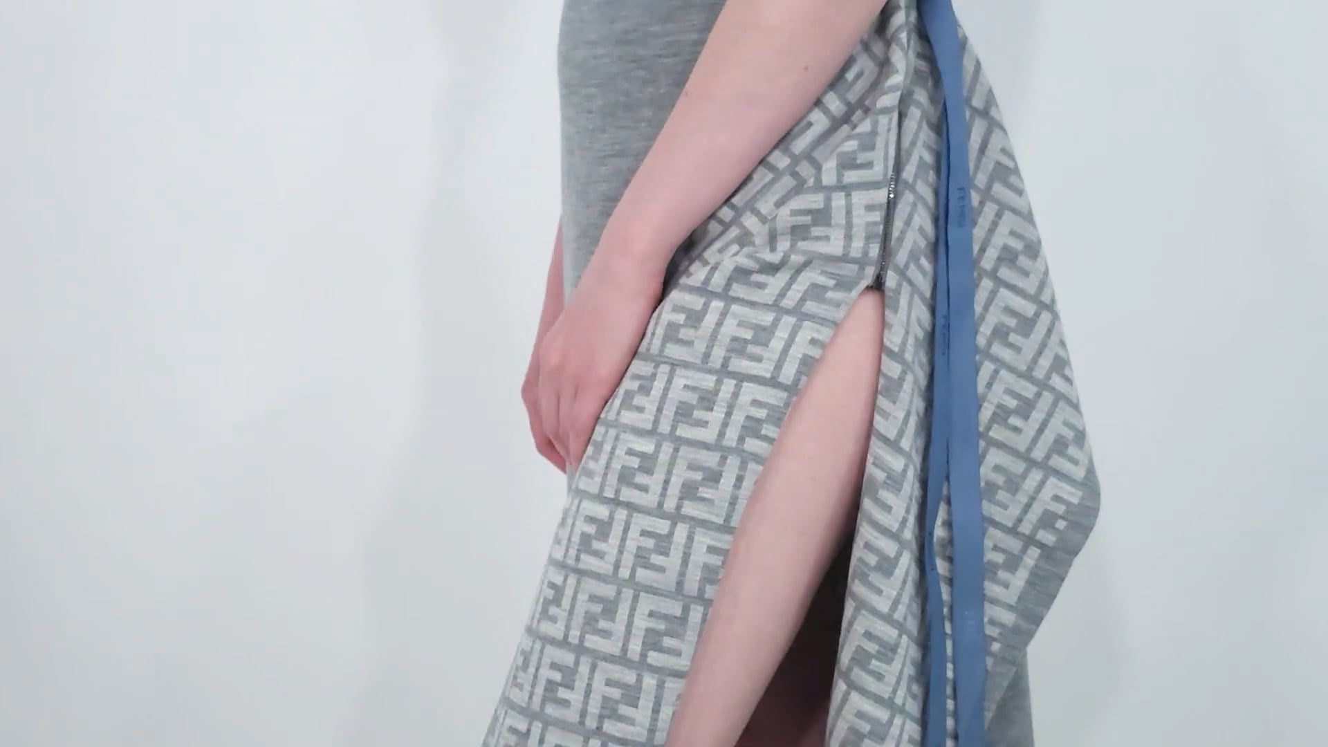 Fendi Logo Pattern Midi Drape Wool Skirt, Brand Size 46 (US Size