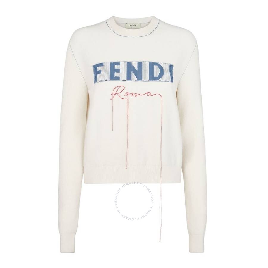Fendi Ivory Stretch Cashmere Blend Sweater In White