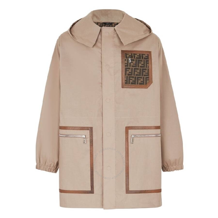 Fendi Logo Detailed Hooded Parka Jacket In Nude