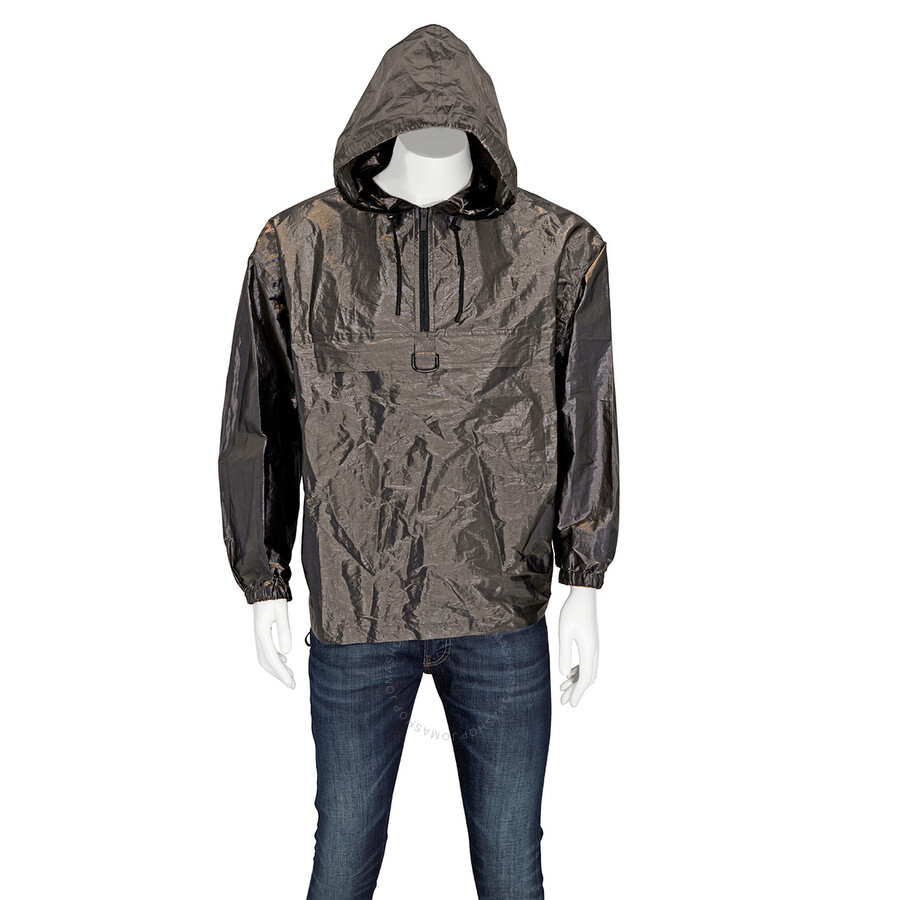 Shop Fendi Men's Grey Pull-out Hood Oversized Wind Breaker Jacket