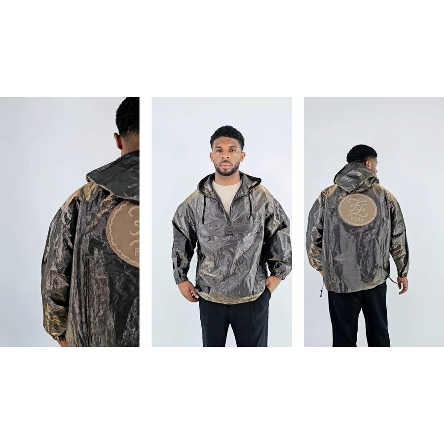 Fendi Men's Grey Pull-out Hood Oversized Wind Breaker Jacket