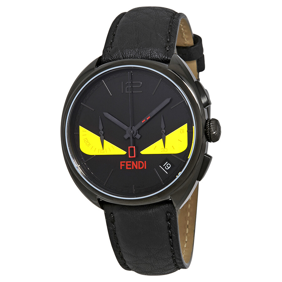 稀少 FENDI(フェンディ) Momento Bugs Chronograph Men's Watch Fendi Momento Black with Yellow Bug Eyes Dial Chronograph