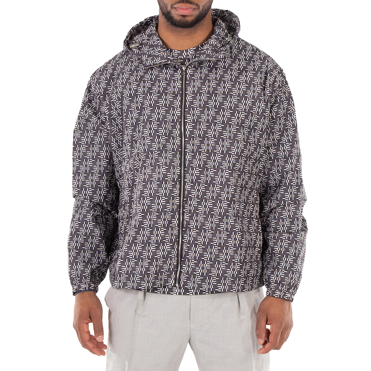 Fendi Monogram Jacquard Hooded Jacket, Brand Size 52 ( US Size 42
