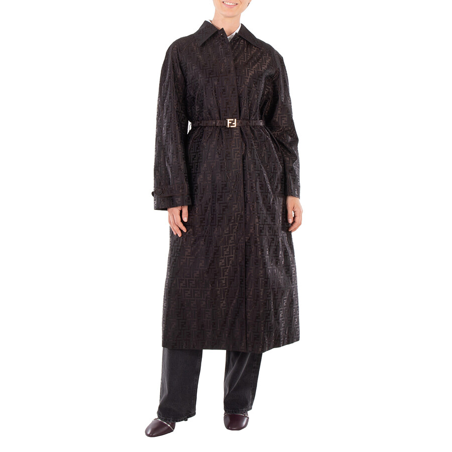 FENDI|JACKETS (FF fabric trench coat (FF8998 AM3U F0TU7 Fendi Monogram Jacquard Trench Coat, Brand Size 40 ( US Size