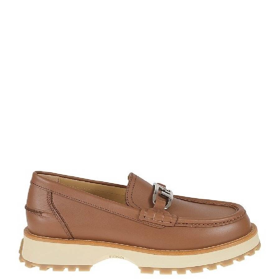 Fendi O'lock Slip-on Leather Loafers In Brown