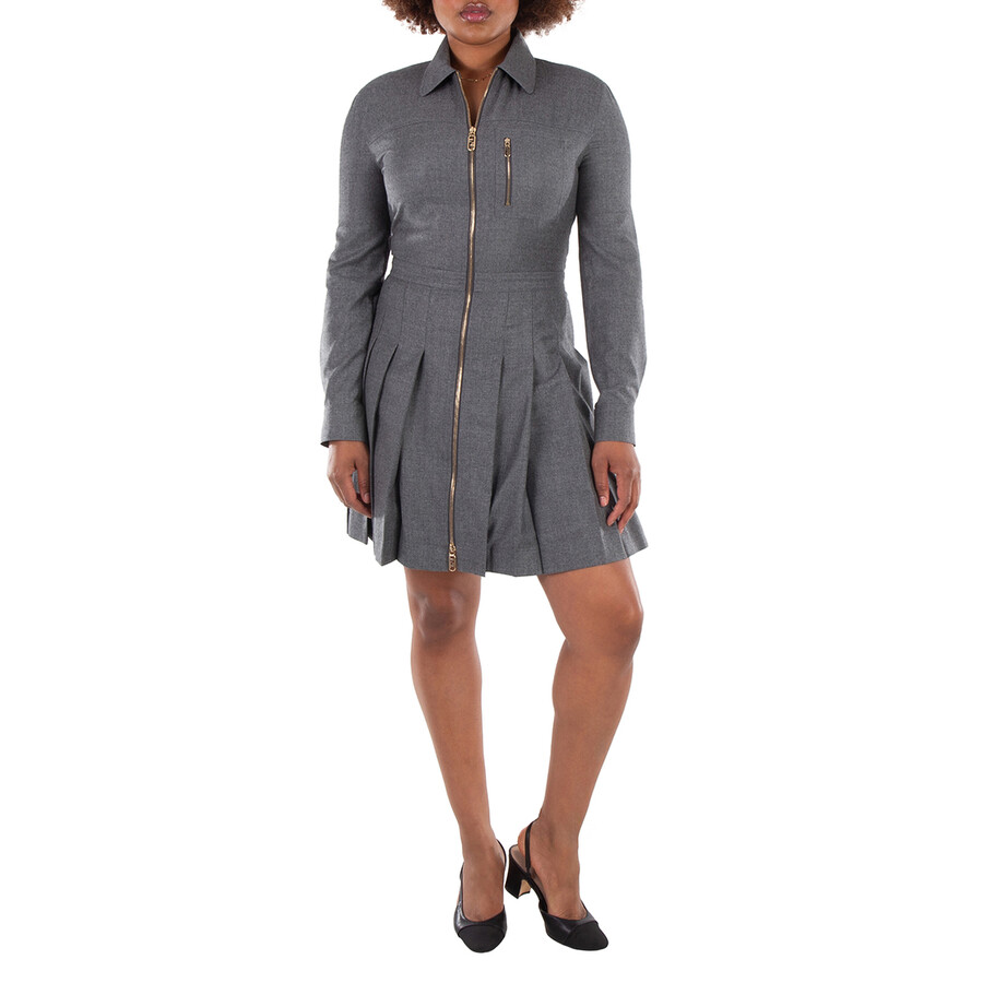 Pleated Long Sleeves Wool Dress