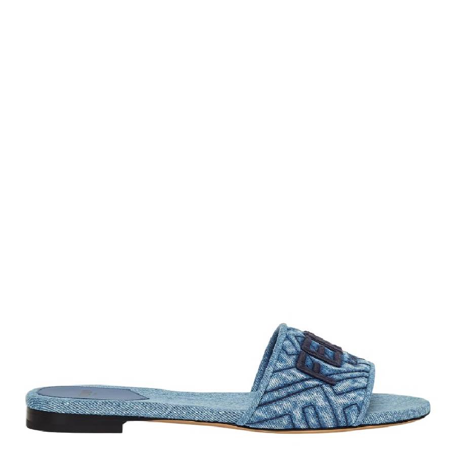 Fendi Signature Denim Wide-Band Slides, Brand Size 37 ( US Size