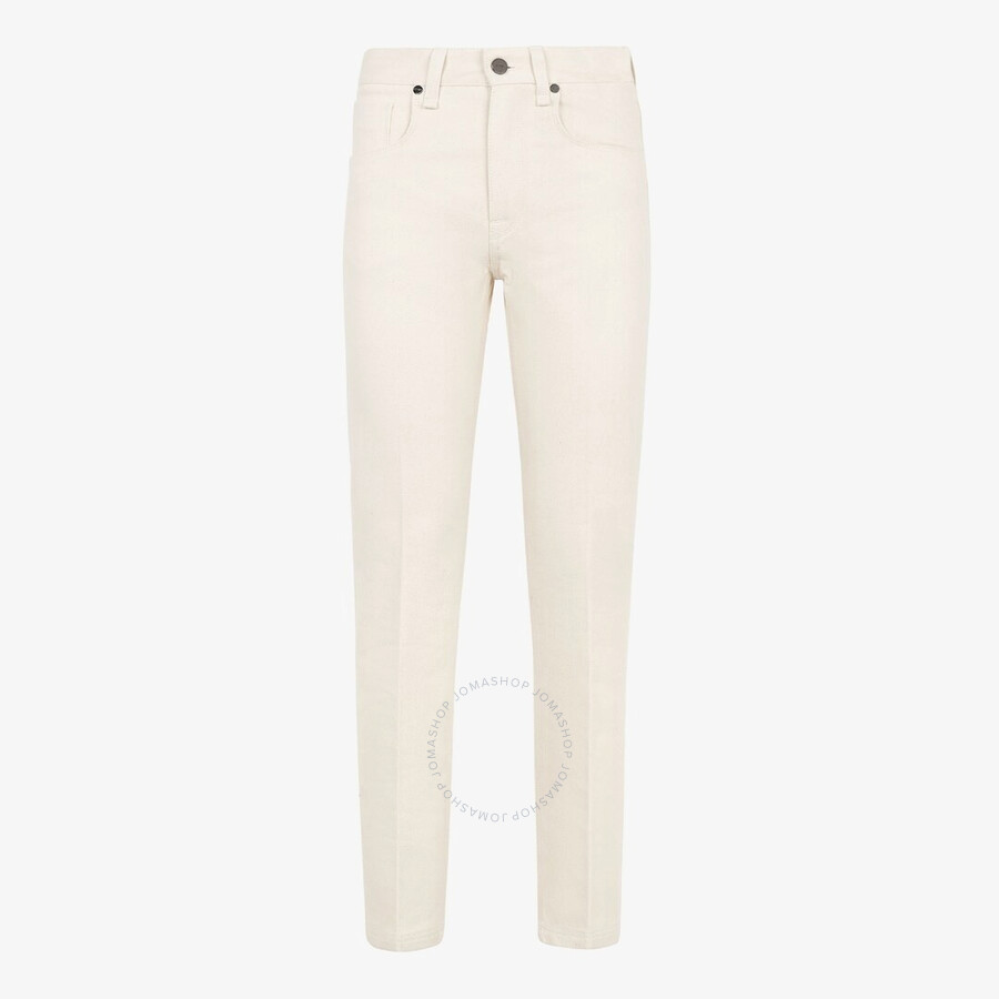 Fendi Straight Leg Embellished Logo Pants In White