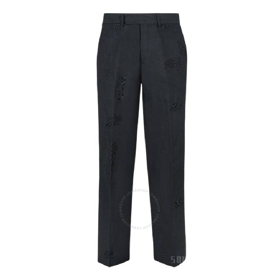 Fendi Tailored Woven Pattern Trousers In Black