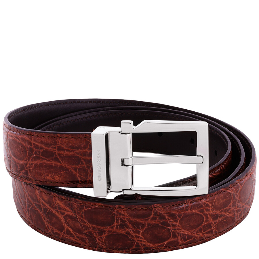 Adjustable Crocodile Leather Gancini Belt