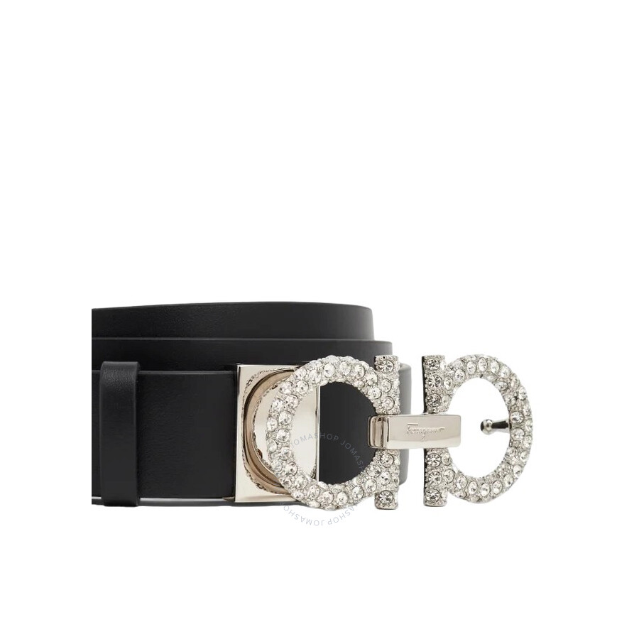 Ferragamo Adjustable Monogram Buckle Leather Belt In Black