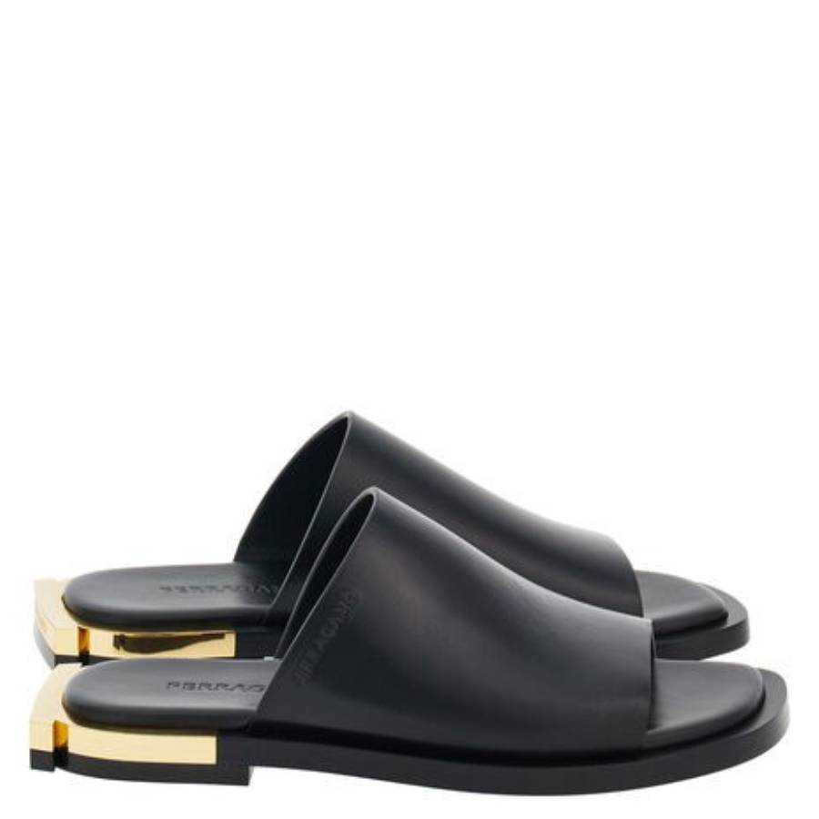 Ferragamo Aline Nappa Leather Slide Sandals In Black