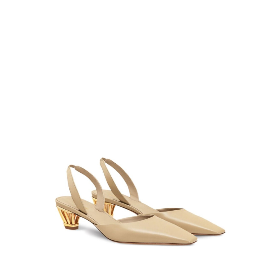 Ferragamo Square Toe, Broken Heels. In Beige