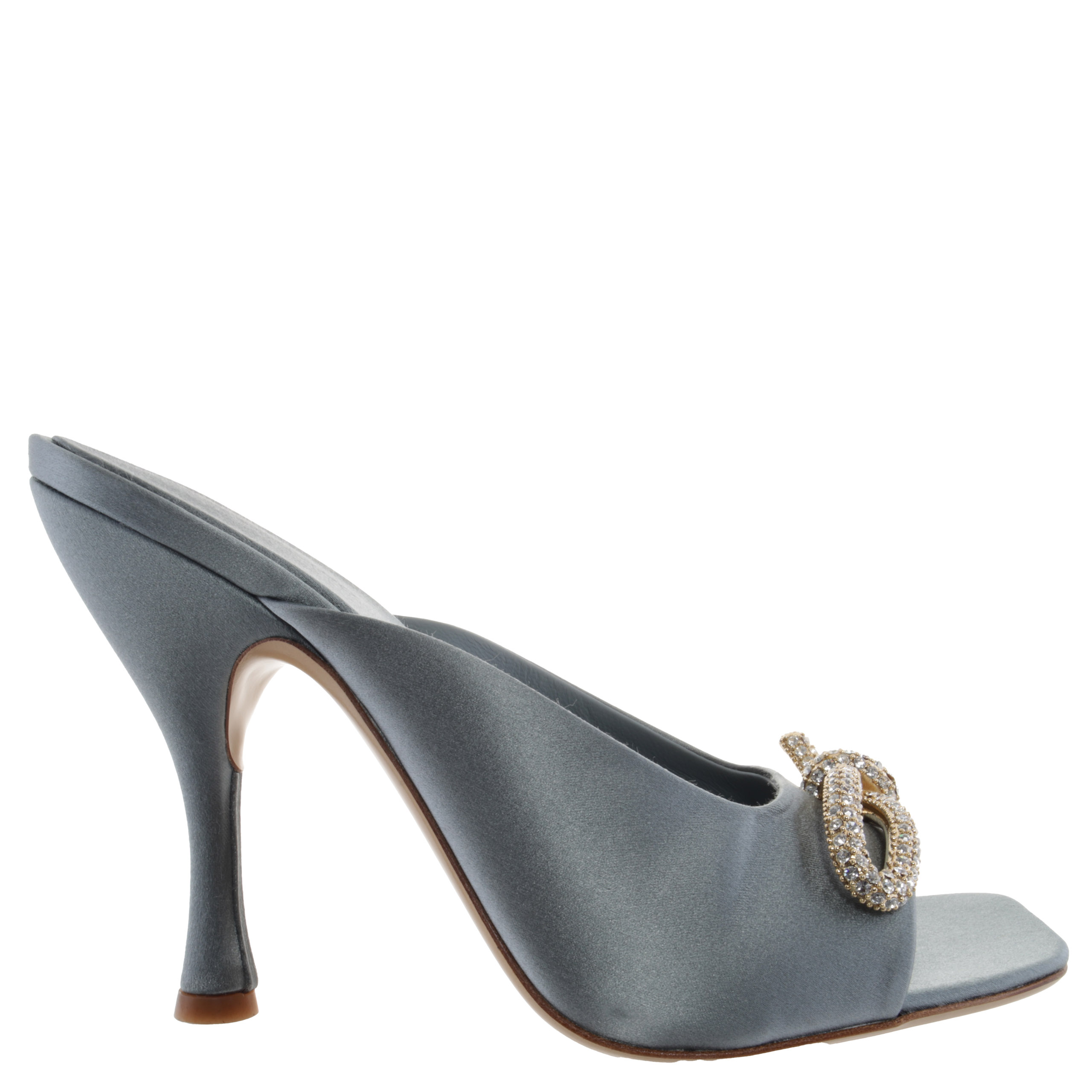 Ferragamo Amy Crystal-Embellished Satin Mules, Size 7.5 C 01G992
