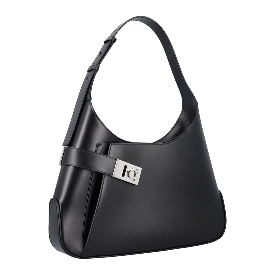 Ferragamo Hobo Gancini-buckle Shoulder Bag In Black